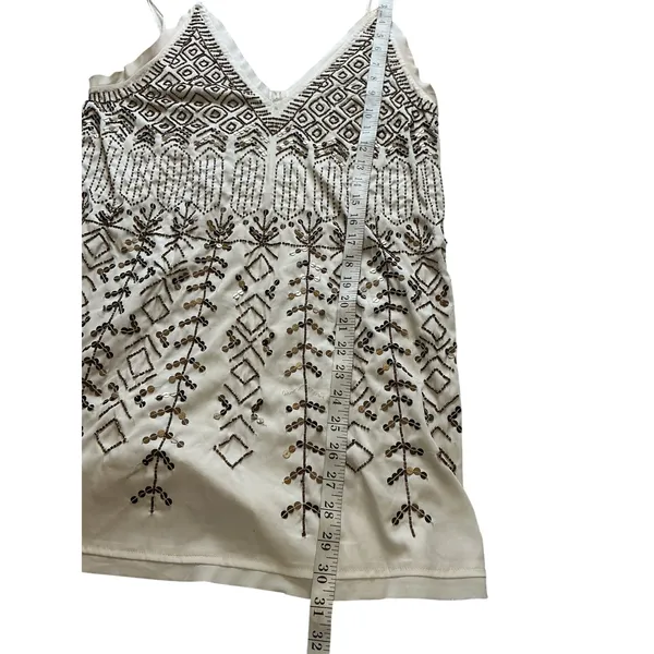 Free People Ivory Beaded Sequin Geometric Embellished Cami Tank Top XS - Image 7