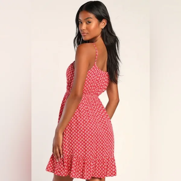 Lulu’s Grecian Getaway Red and White Print Mini Dress size large - Image 5