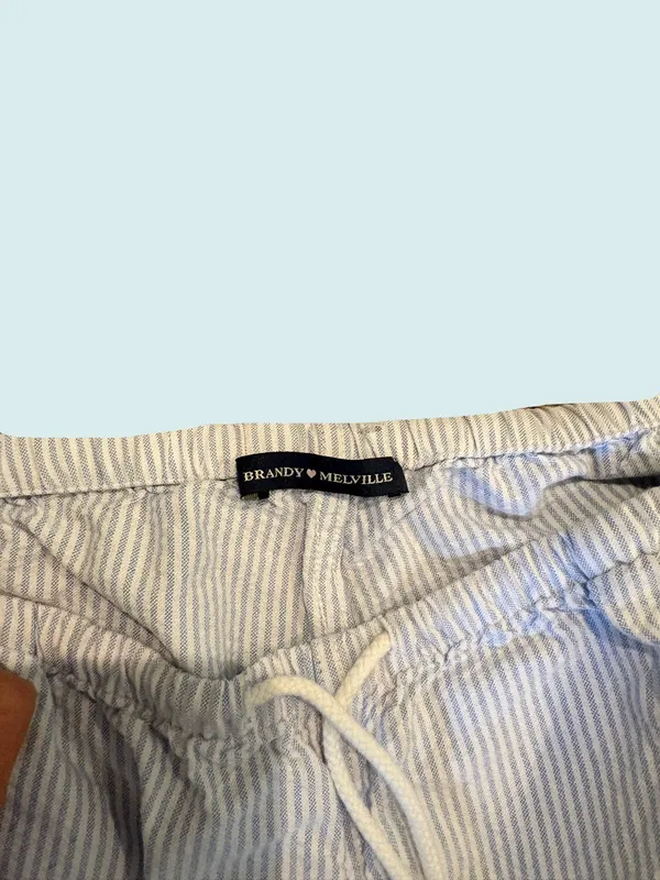 Brandy Melville Striped Anastasia Linen Pants blue and white striped - Image 4