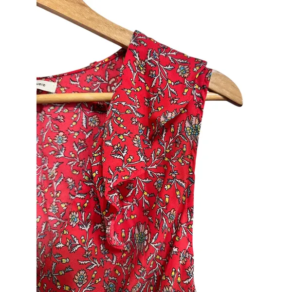 Max Studio Sleeveless red floral Top L Cottagecore Ruffle V Neck‎ Peplum - Image 2
