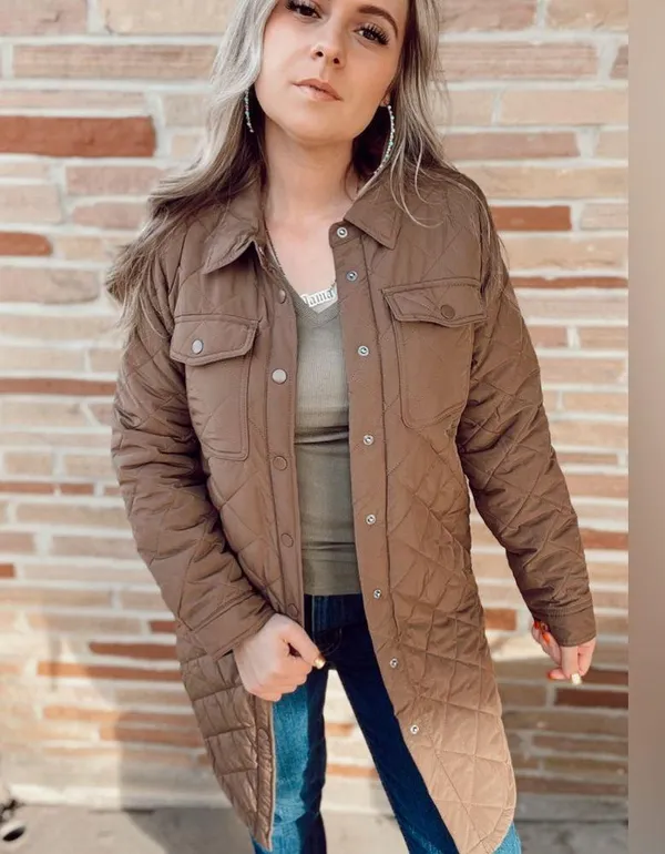 Love Tree Brown long quilted jacket - Image 2