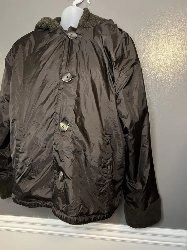 BB Dakota Jacket Womens Medium Olive Reversible Hooded Fleece Button 15099 - Image 7
