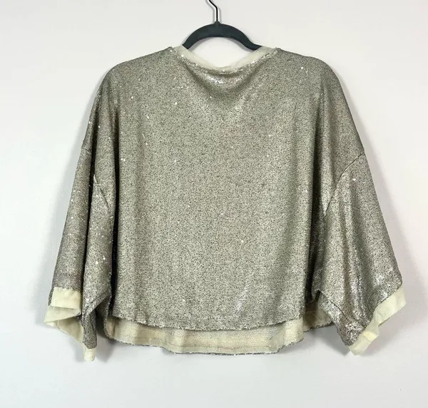 Free People Champagne Dreams Mini Sequin Dolman Sleeve Top XS - Image 8