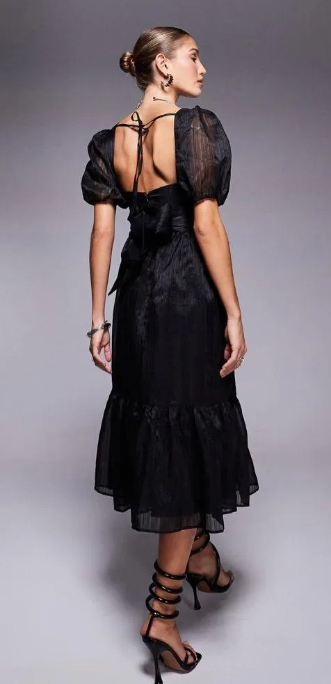 Lulus Celebratory Moment Black Surplice Puff Sleeve Midi Dress - Image 9