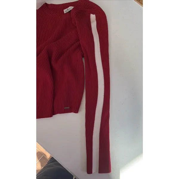 Hollister Sweater medium Red Cotton Blend Stretch Knit Fitted Ribbed streetwear - Image 8