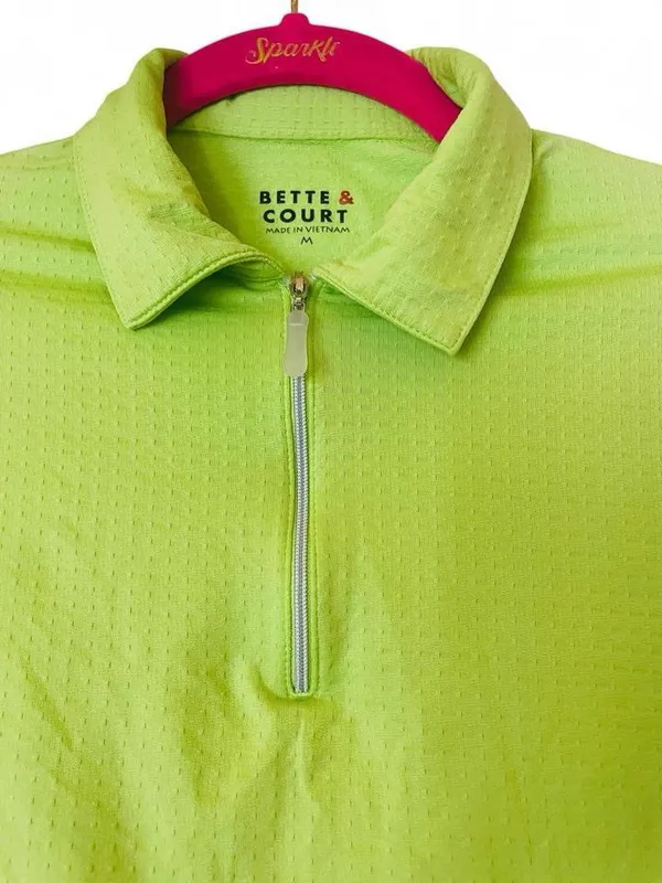 Bette & Court Cool Elements Neon Lime Green Golf Shirt M Quarter Zip Mesh UV - Image 5