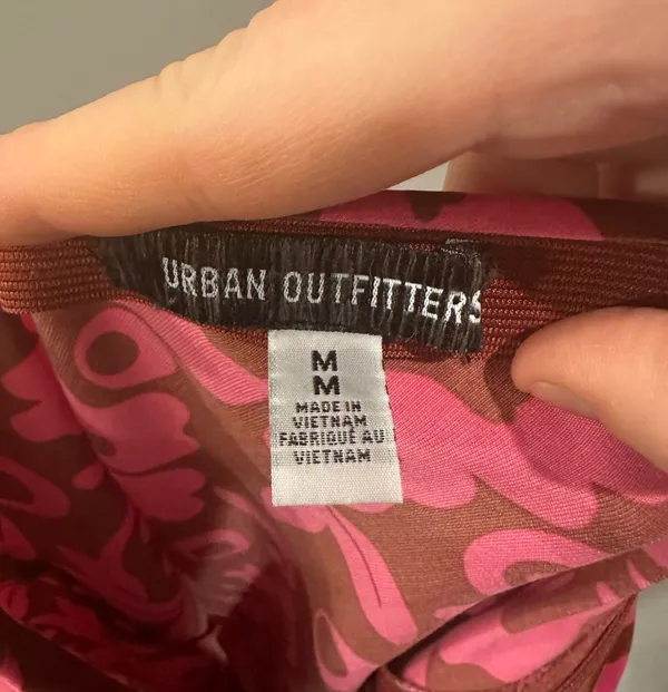 Urban Outfitters Pink and Brown Patterned Satin Slip Midi Skirt with Slit - Image 8
