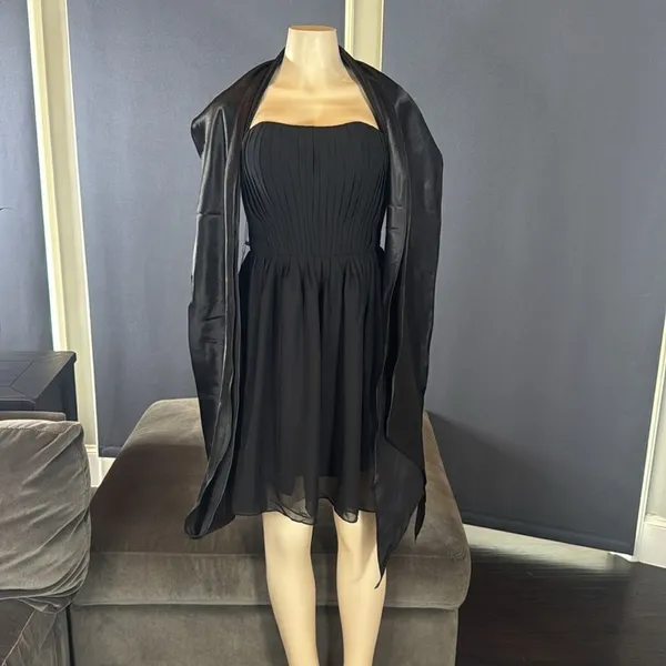 Women’s Black Strapless Short Chiffon Homecoming Party Dress Size L (12) NEW - Image 7