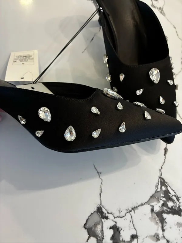 a new day Black Jeweled Pointed Toe Mules 8 NWT - Image 2