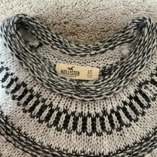 Hollister Fair Isle Knit‎ Sweater Mock Neck Cable Knit Cream Black XS - Image 6