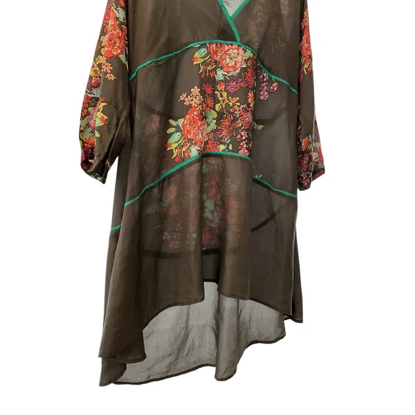 Johnny Was‎ Silk Floral High Low Tunic Top Grey Teal V-Neck 3/4 Sleeve Size M - Image 7