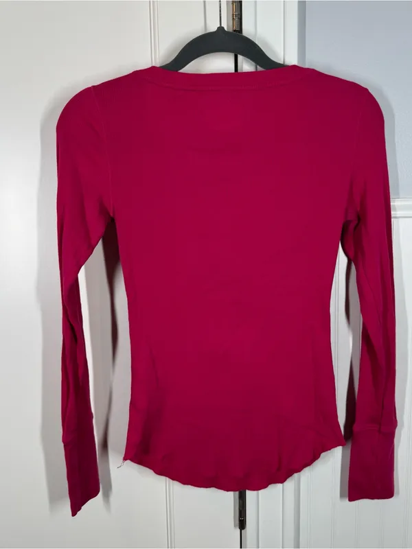 Y2K Preppy Aeropostale Long Sleeve Henley‎ Shirt Pink Slub Knit Size Medium - Image 5