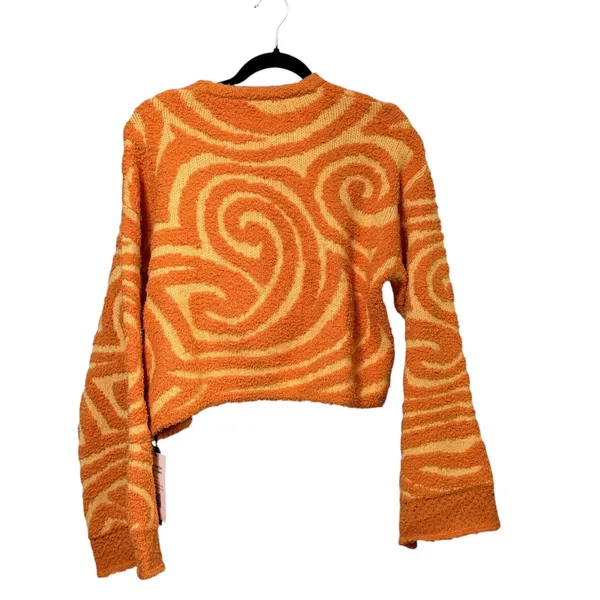 Cider Orange Yellow Swirl Fuzzy Knit Cropped Sweater Small Retro Pullover - Image 3