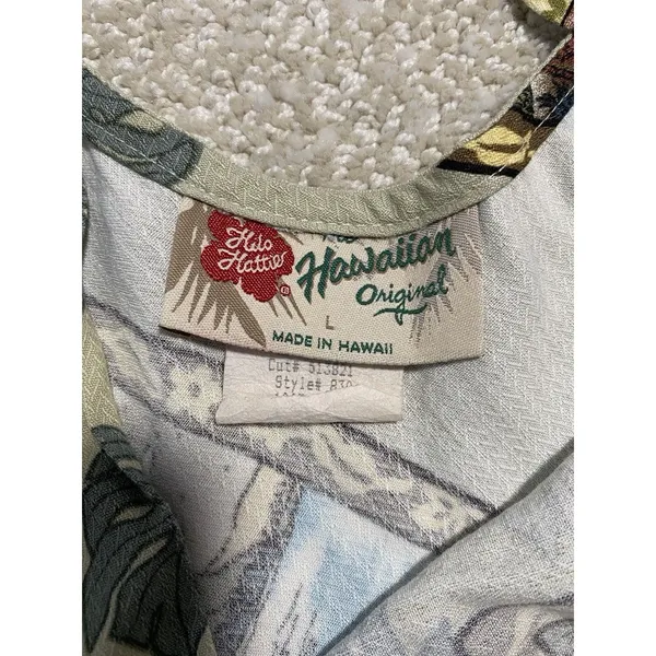 Hilo Hattie Hawaiian Dobby Rayon Sundress Beige Blue Green Size L - Image 6