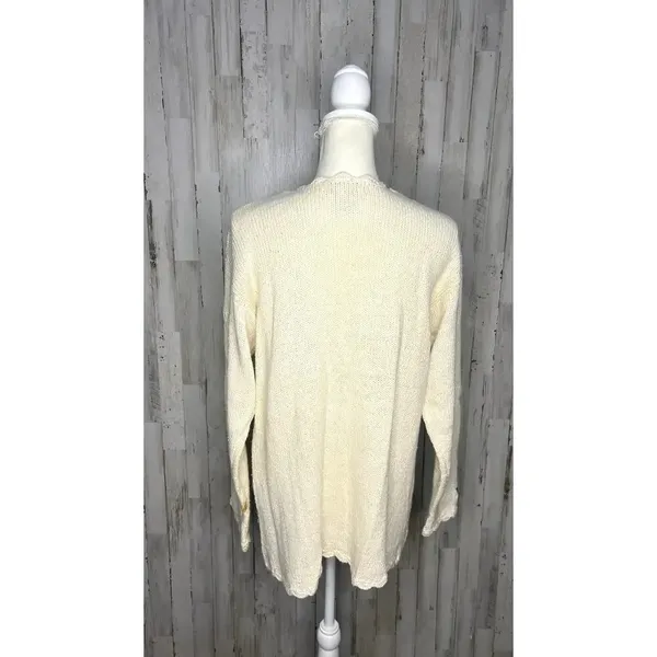 Vintage 80s Crystal Kobe Floral Embroidered‎ Knit Cardigan Beige Women's Medium - Image 4