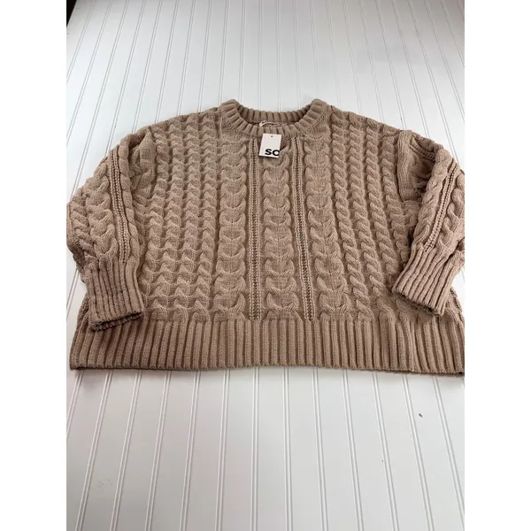 SO Women XXL Tan Brown Cable Knit Chenille Sweater Crewneck Oversized Cozy - Image 2
