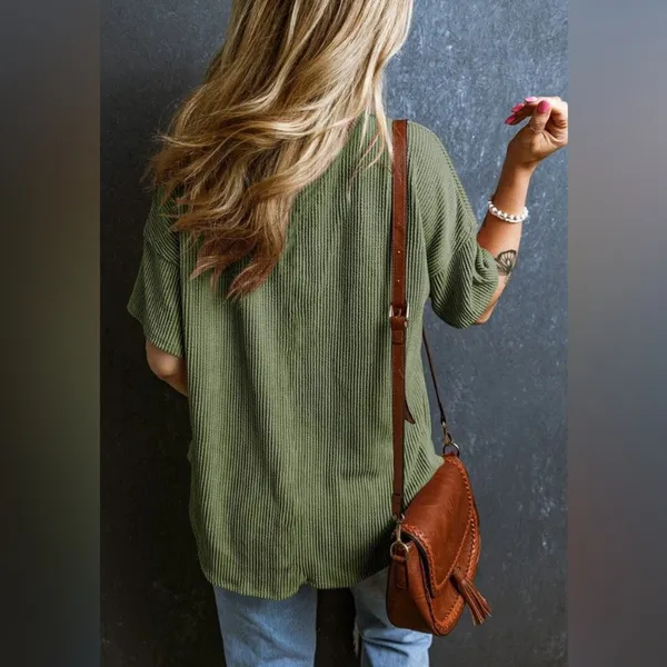 Boutique Ribbed Drop Sleeve Top - Image 2