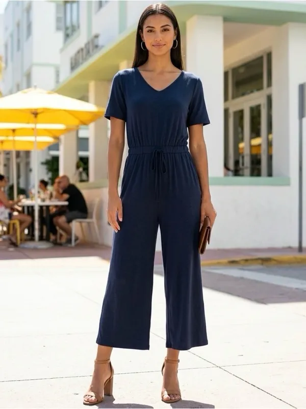 Women's Short Sleeve Blue Jumpsuit Size Medium - Image 10