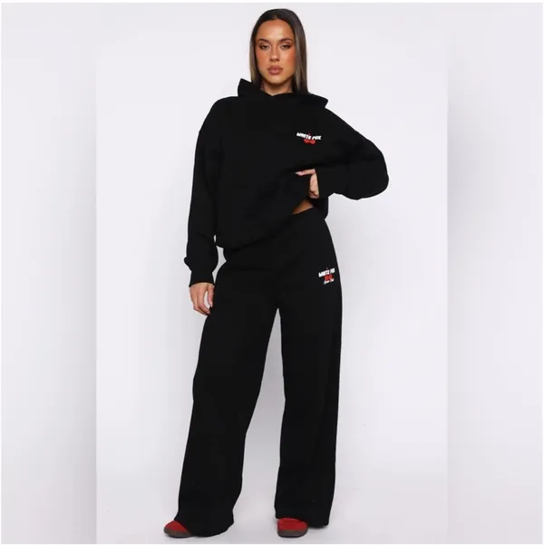 White fox boutique Club 14 Cassie cherry sport logo black Wide Leg Sweatpants ❤️ - Image 2