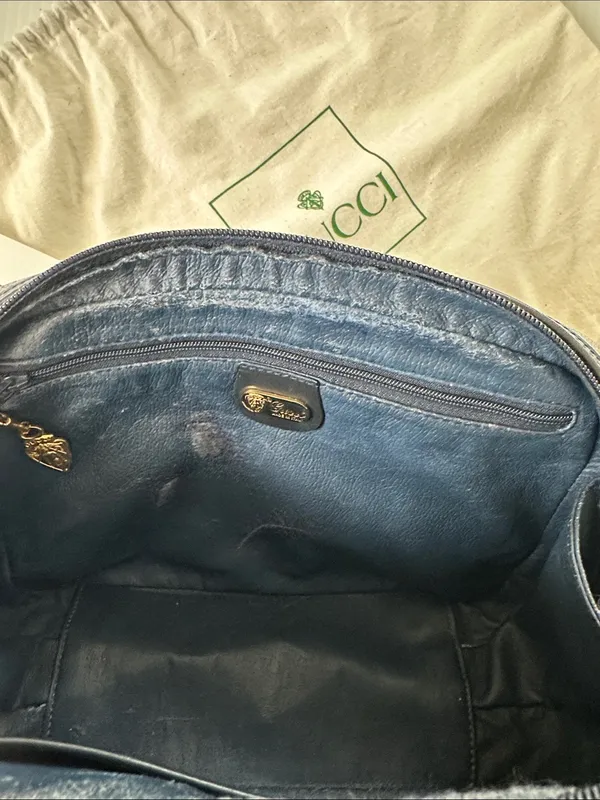 Authenticated Vintage Gucci Micro GG Logo Bowling Bag Navy Top Handle - Image 13