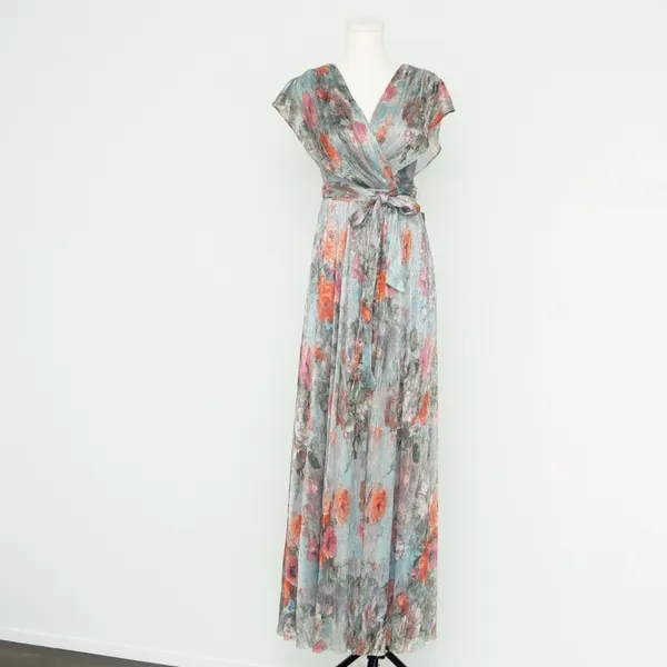 Eliza J Metallic Floral Drape Shoulder Gown - Image 2