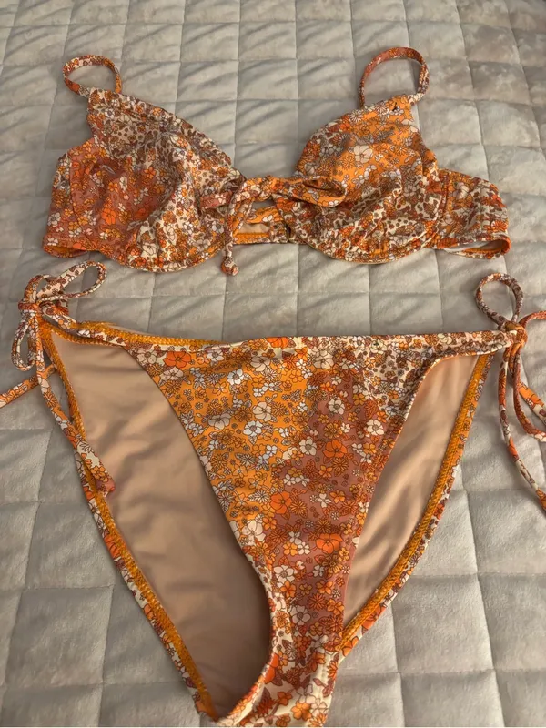 Cotton On Orange Floral Tie-Side Bikini Set Women’s Size M - Image 2