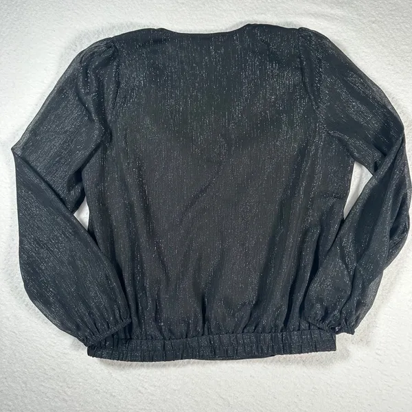 Madewell Lyric Wrap Longsleeve Top Shirt Women X-Small Black Shimmer AF678 - Image 9