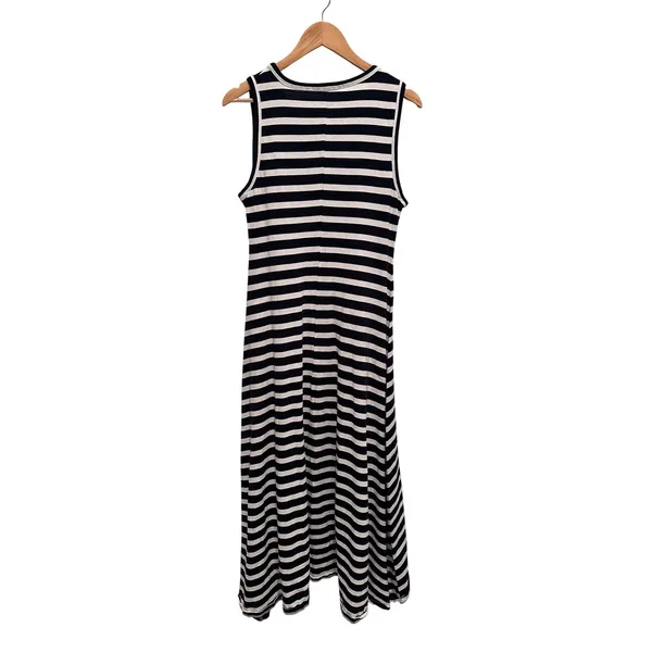 J.Crew Navy Blue White Striped High Low‎ Maxi Dress Size Small Cotton Nautical - Image 3