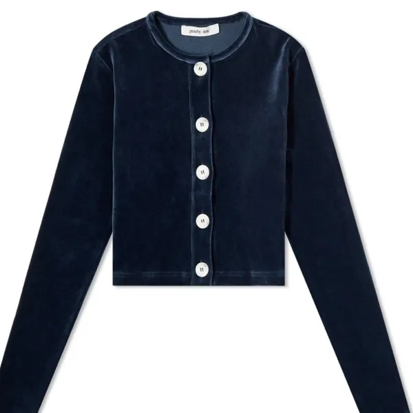 Peachy Den Celeste Velour Navy Twin Set XS $230 Cardigan + Trouser Pants - Image 4