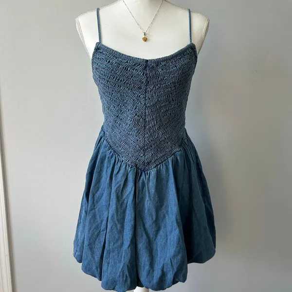 NWT American Eagle Denim Bubble Dress Strappy Mini Dress Country Western Small - Image 5