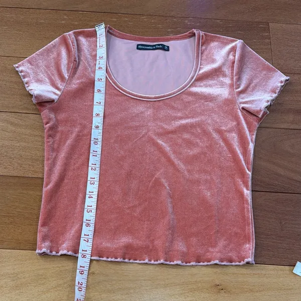 Abercrombie & Fitch Velvet Top Womens Pink Scoop Neck Lettuce Edge XS - Image 4