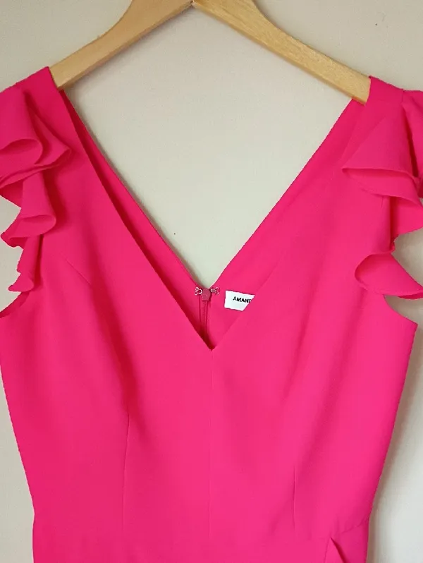 Amanda Uprichard Hot Pink Ruffle Romper Shorts Size Small - Image 2