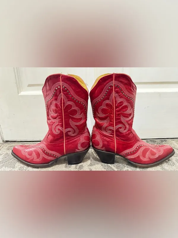 Old Gringo Shay Red Embroidered Studded Western Ankle Boots Size 9 - Image 9