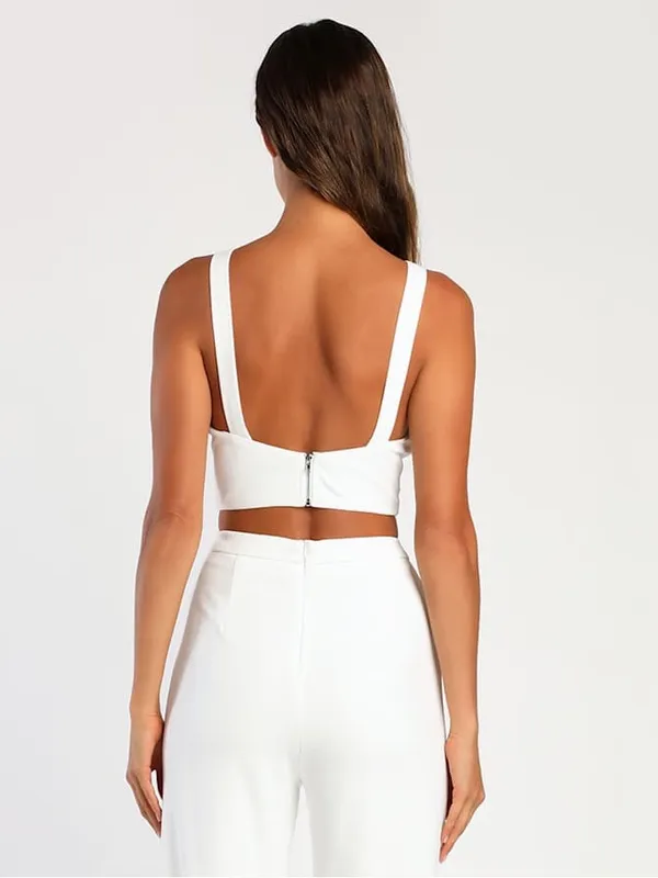 Lulus White Deep V Sleeveless Structured Crop Top Bridal Party Bustier XS - Image 3
