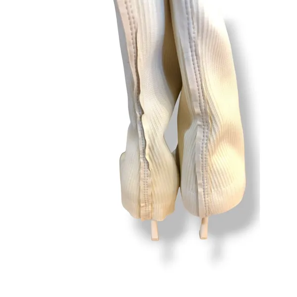 Cream Ribbed Knit Thigh High Boots Square Toe Stiletto Heel Size 9 - Image 6