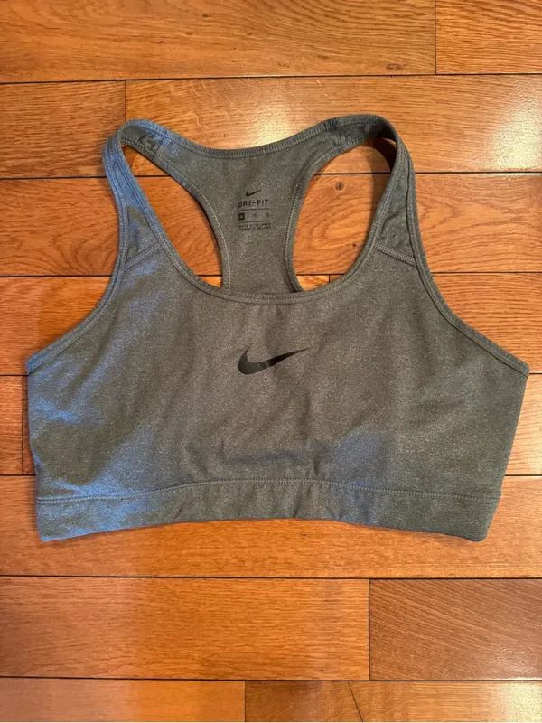 Nike Dri-Fit Racerback Sports Bra Heather Gray Classic Swoosh Size XL EUC - Image 2