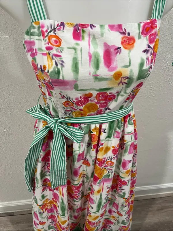Entro Floral Striped Tea Midi Dress Size Small - Image 3
