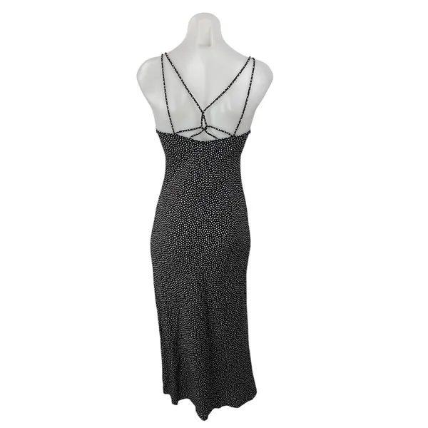 Zara Black Polka Dots Sleeveless Strappy Cowl Neck Cami Slip Maxi Dress Size S - Image 4