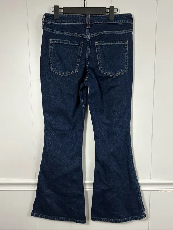 Hollister High-Rise Flare Short Dark Wash Denim Blue Jeans 8/29 Preppy Casual - Image 2