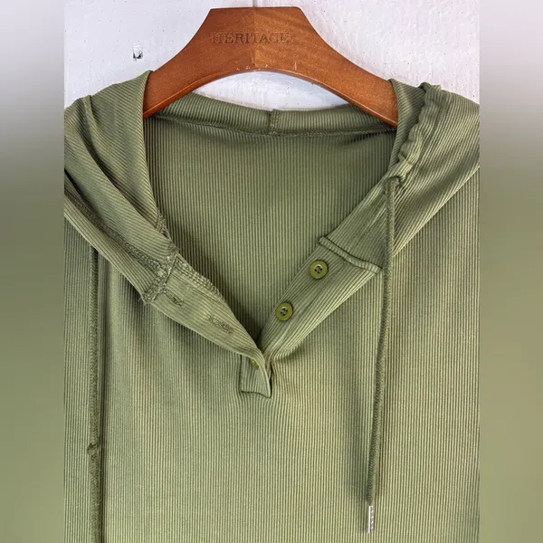 SHEIN Curve 2X Ribbed Long Sleeved Hoodie Maxi Dress in Olive - Image 6