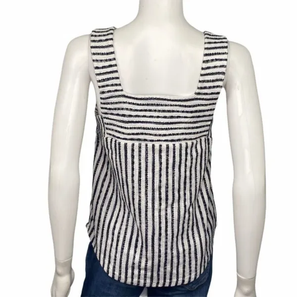 Lucky Brand Blue White Striped Fisherman Textured Tweed Tank Top Coastal Boho SM - Image 3