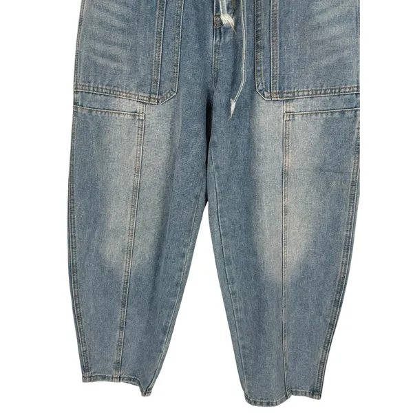 NWT Unbranded Womens Light Wash Barrel Leg Jeans Elastic Waist‎ Blue Size Large - Image 8