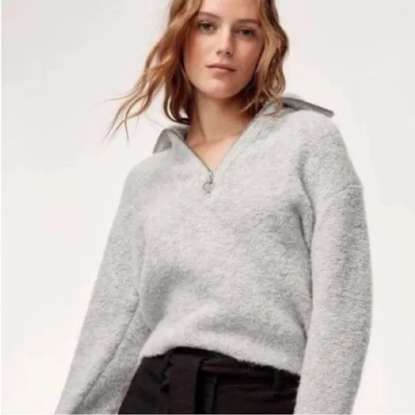 Aritzia Wilfred‎ Gwyneth Alpaca Wool Crop Quarter Zip Sweater O Ring Size XXS - Image 2