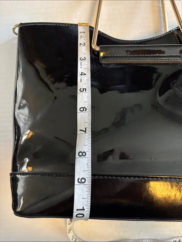 Black Patent Leather Shoulder Bag Has Gold Toned Handles Too!Very Good Condition - Image 12