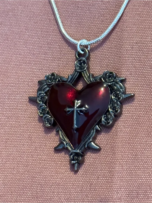 Sterling Silver 925 Heart Pendant Necklace with Red Stone - Image 2
