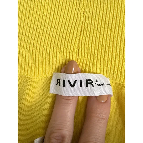 RIVIR Yellow High Rise Wide Leg Pull On Knit Pants Stretch Size Small - Image 4