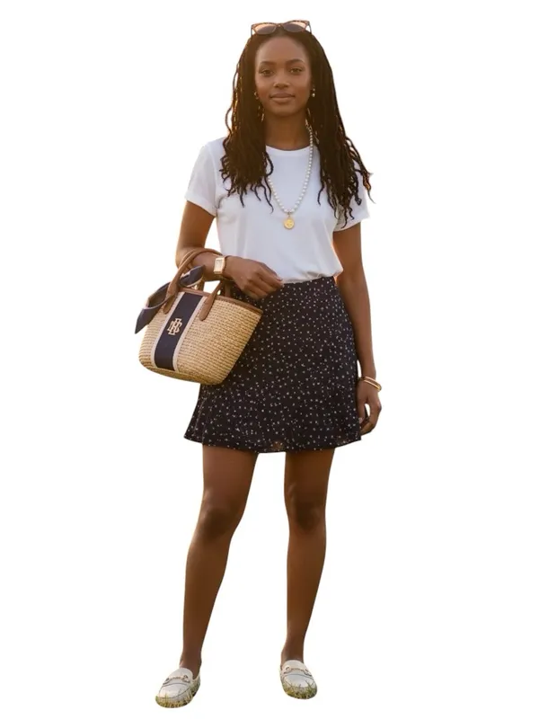 Madewell Women’s 2 Black White Star Print 100% Silk Ruffle Hem Mini Skirt G9969 - Image 3