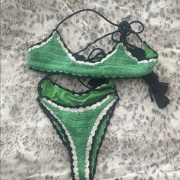 It's Now Cool The Crochet Halter Crop Bikini Set Size S/M - Image 9