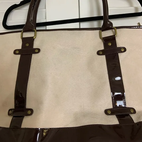 Large Creme Suede pleather book purse - Image 3