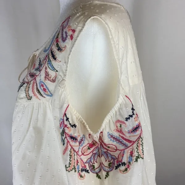 Ruff Hewn Boho Cream Floral Embroidered Cold Shoulder Peasant Shirt Western - Image 9